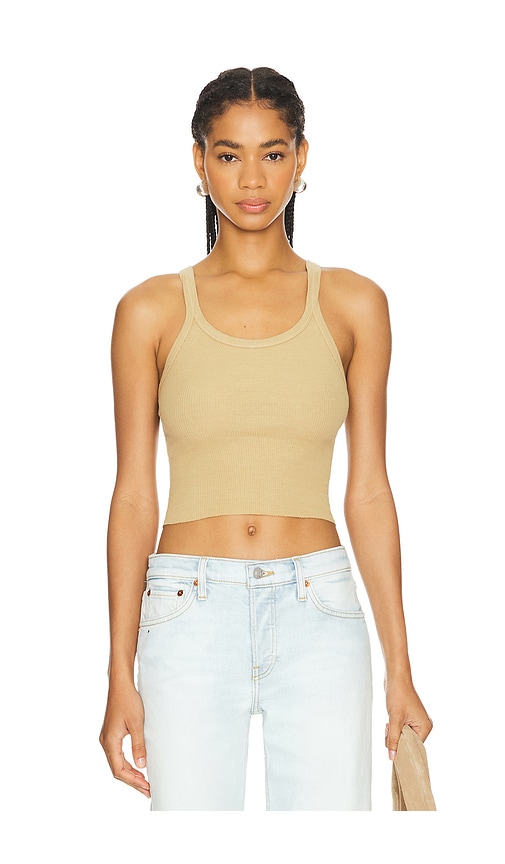 Shop Re/done Cropped Ribbed Tank In Beige