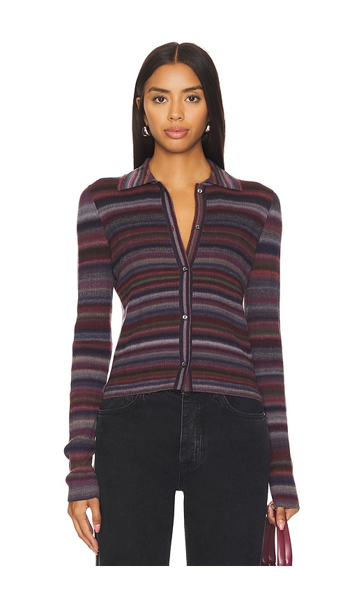 Shop Re/done Ribbed Polo Cardigan In Lavender Combo