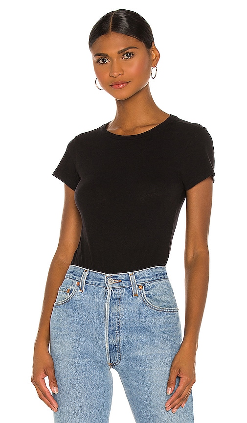 RE/DONE Slim Tee Bodysuit in Black | REVOLVE