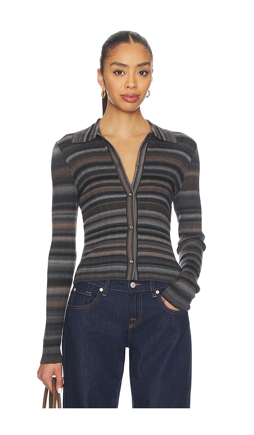 Re/done Ribbed Polo Cardi In Black