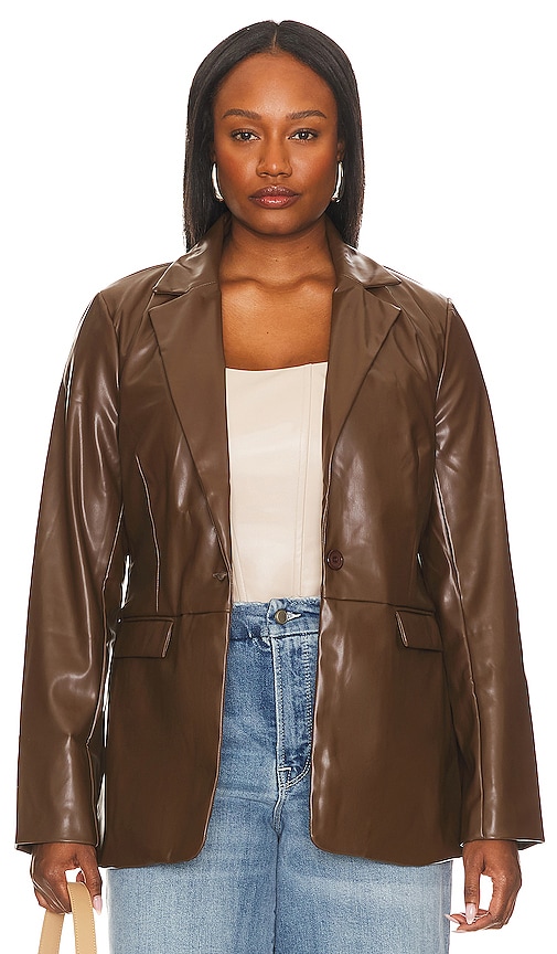 Remi X Revolve Chloe Faux Leather Blazer In Chocolate Brown
