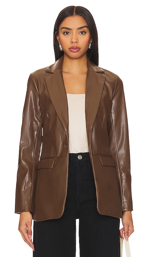 Shop Remi X Revolve Chloe Faux Leather Blazer In Chocolate Brown