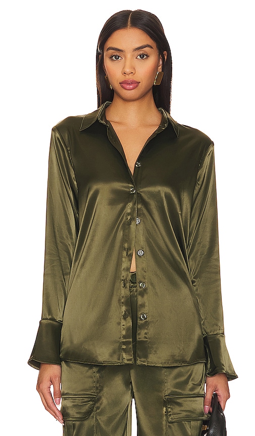 Shop Remi X Revolve Serena Button Up Shirt In Dark Green
