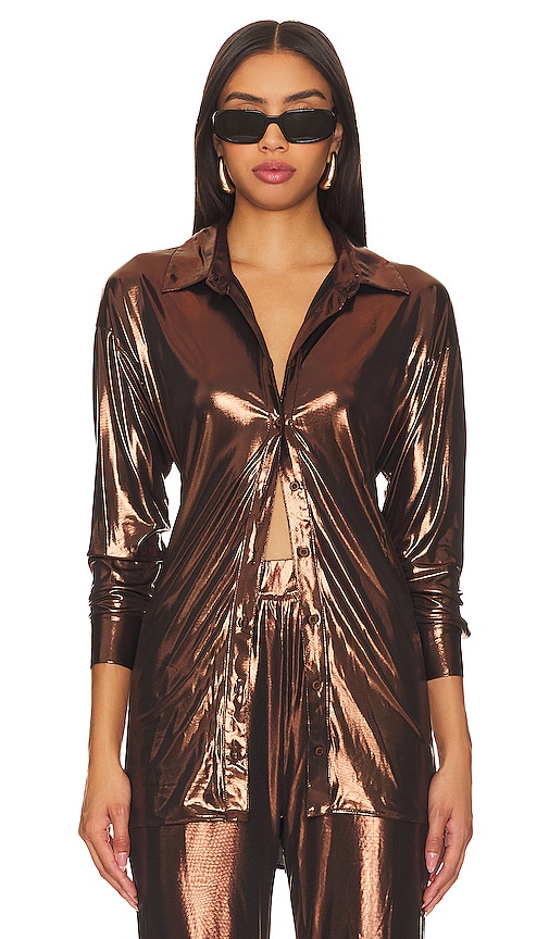 Shop Remi X Revolve Yvette Button Up Shirt In Chocolate Brown