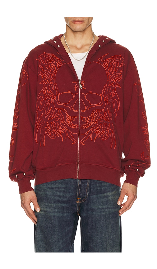 Revenge Tribal Skull Studded Zip Hoodie