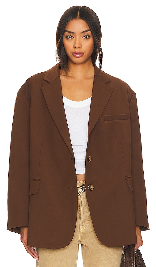 RE ONA Joey Oversized Blazer in Chocolate
