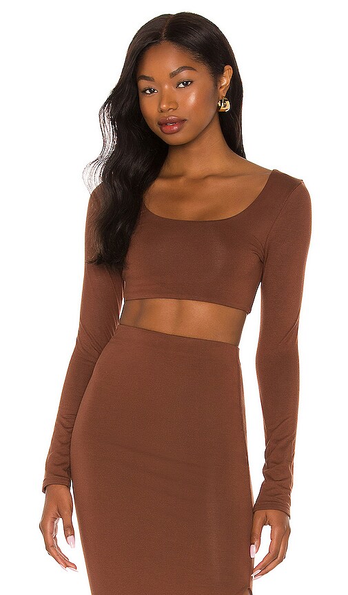 RE ONA Square Neck Crop Top in Chocolate | REVOLVE
