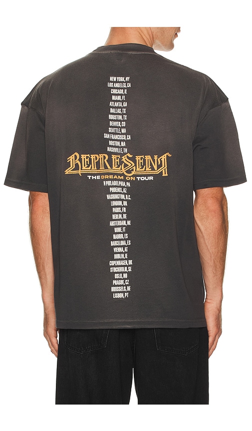 Represent Black Crew Neck T-shirt With Graphic Print On Front And Back And Faded Effect In Cotton Man In Gray