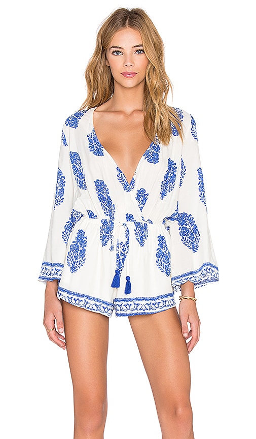 blue and white romper