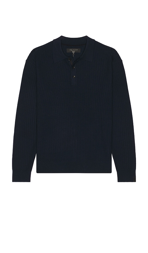 Rag & Bone Crawford Cashmere Blend Long Sleeve Polo In Blue