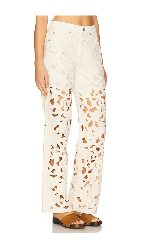 Rag & Bone Womens Blue Logan Floral Cut-out Wide-leg Denim Jeans