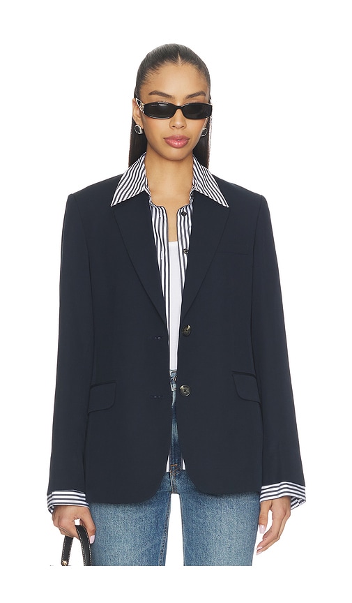 Rag & Bone Frank Mixed-media Single-breasted Wool Blazer In Blue