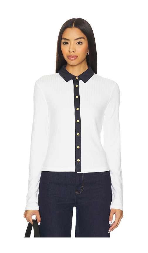 Rag & Bone Contrast Trim Rib Button-up Shirt In White