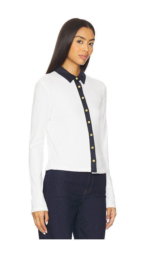 Rag & Bone Contrast Trim Rib Button-up Shirt In White