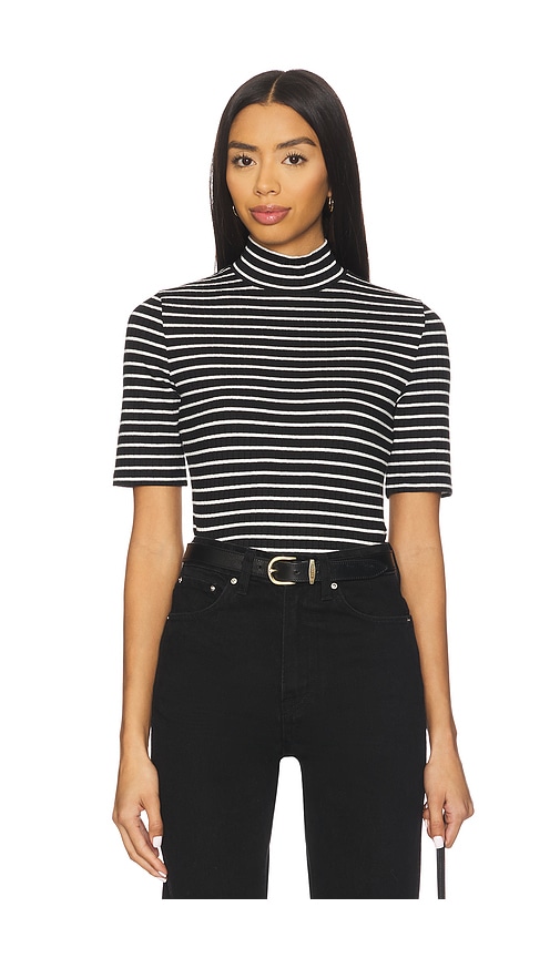 Rag & Bone The Knit Stripe Rib Turtleneck Tee In Black