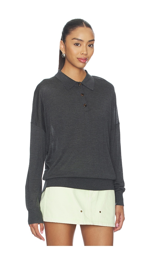  Renggli Silk Cashmere Boxy Long Sleeve Polo En Color Charcoal Talla L  (también En M, S, Xl, Xs, Xxs). 