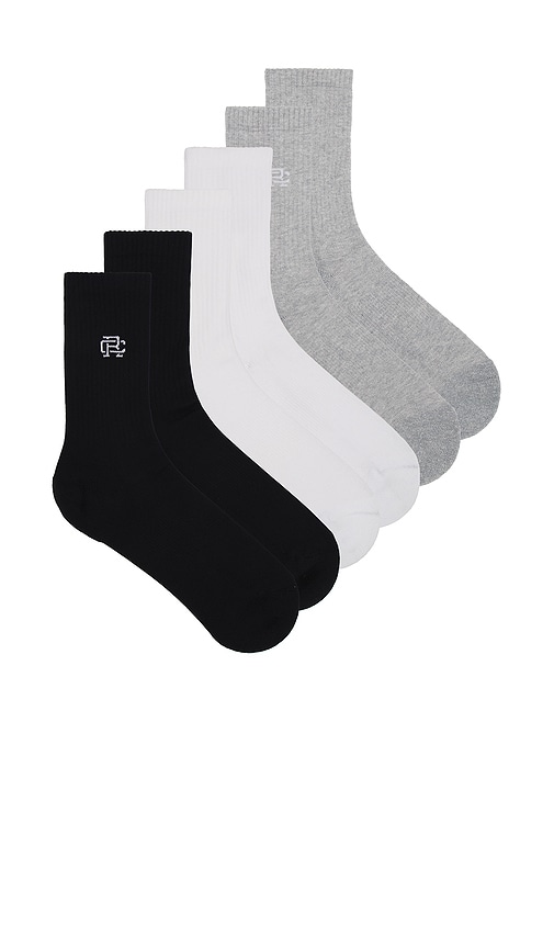 Reigning Champ Crew Sock 3-pack in Black, Heather Grey, & White