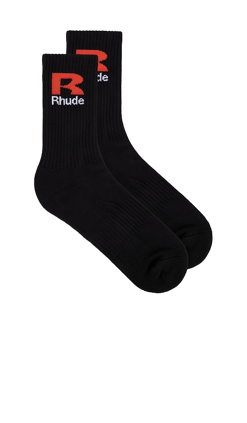 Shop Rhude R Socks In 黑色&橘色