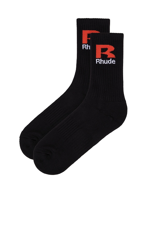 Shop Rhude R Socks In 黑色&橘色