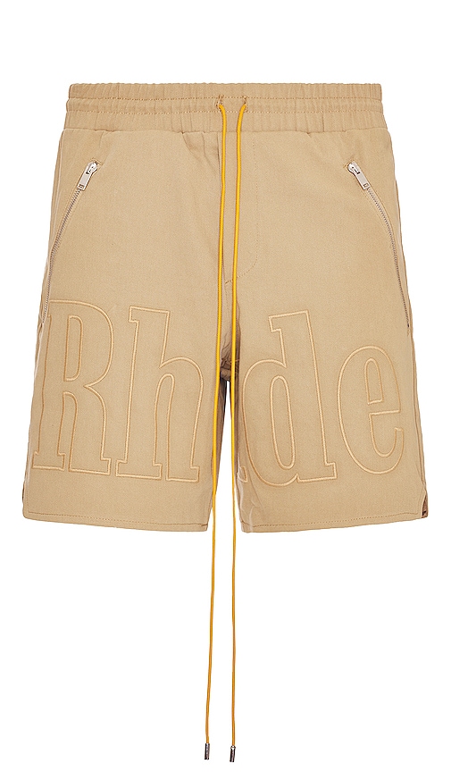 Rhude Embroidered Twill Logo Short in Tan | REVOLVE