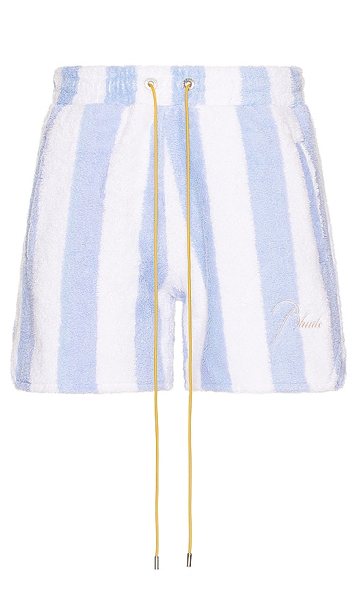 Rhude Striped Loop Terry Short in White & Light Blue