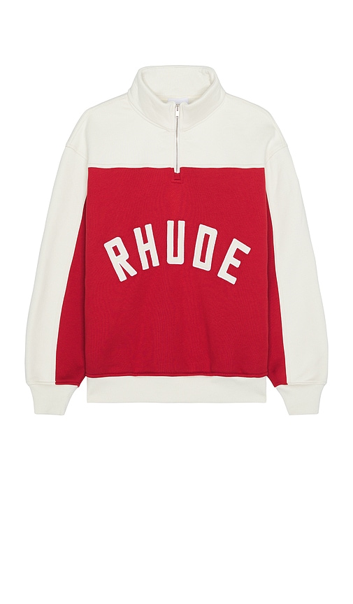 Shop Rhude Contrast Quarter-zip Varsity In 红色 & 奶油色