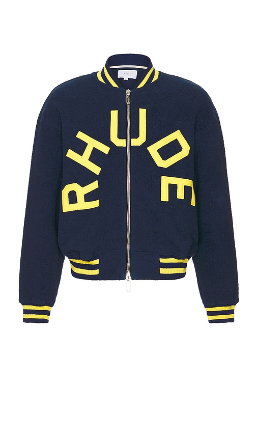 Rhude Oversized Logo Terry Varsity in Navy & Yellow