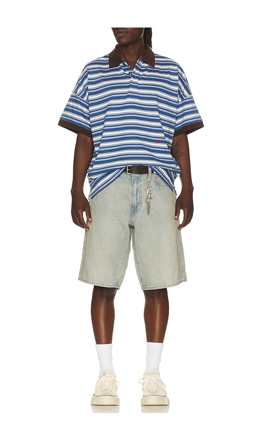 Rhude Fontaine Striped Short Sleeve Polo Shirt En Color Azul Marino Talla L  (también En Xl/1x, Xxl/2x). 