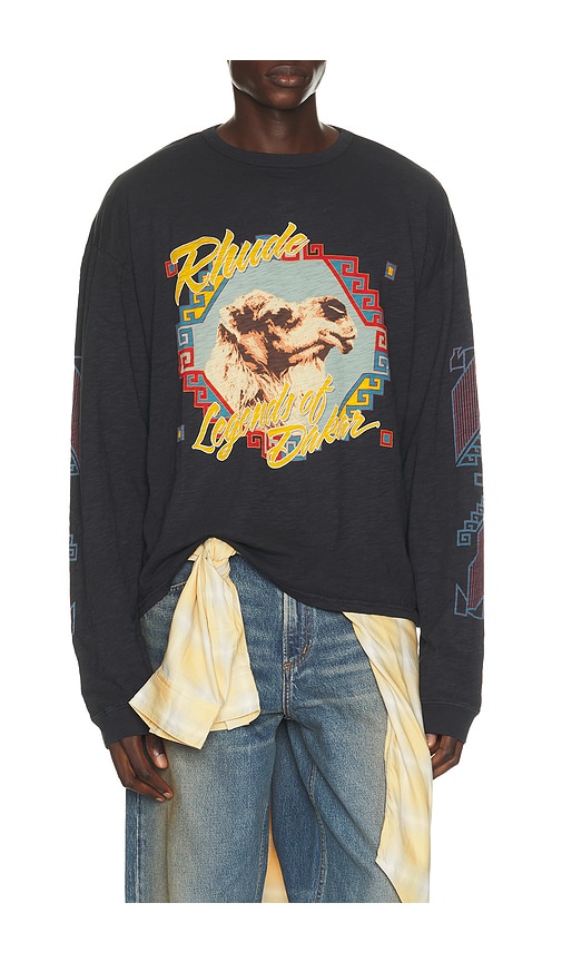 Rhude Legends Of Dakar Long Sleeve Slub Tee In Animal Print