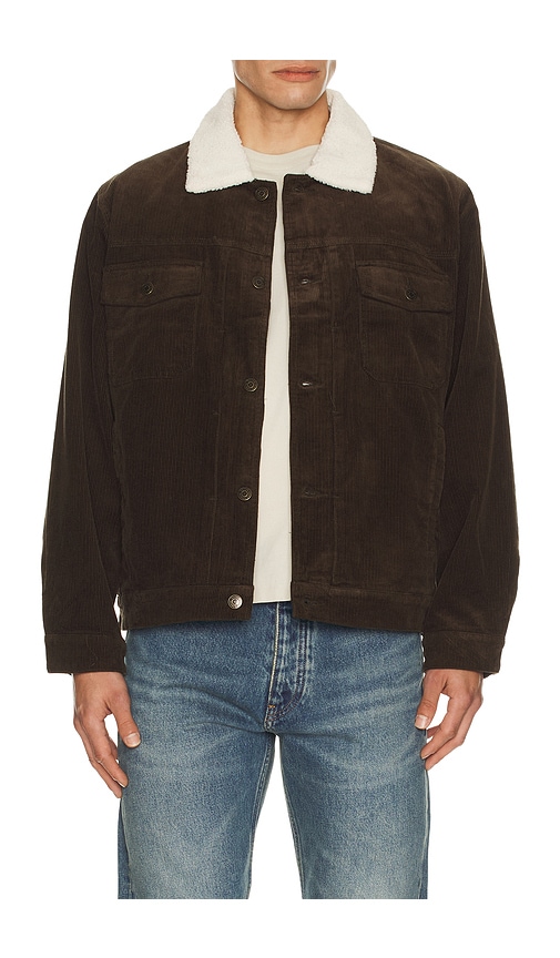 Rhythm Flannel Lined Cord Trucker Jacket In Brown