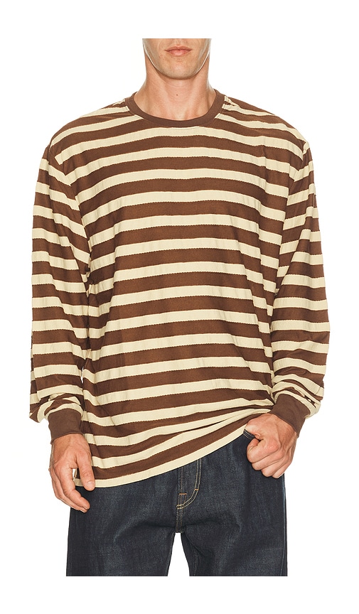 Rhythm Textured Stripe Long Sleeve Tee Shirt In Brown