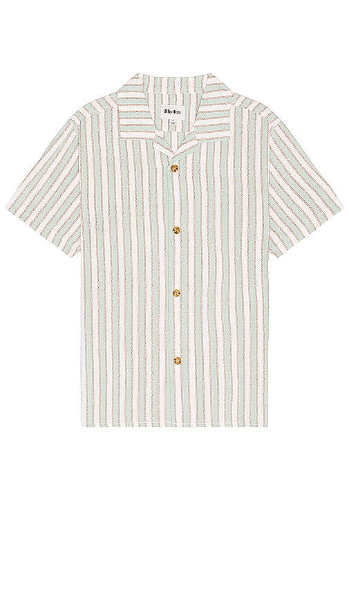 Shop Rhythm Vacation Stripe Short Sleeve Shirt In Sea Green