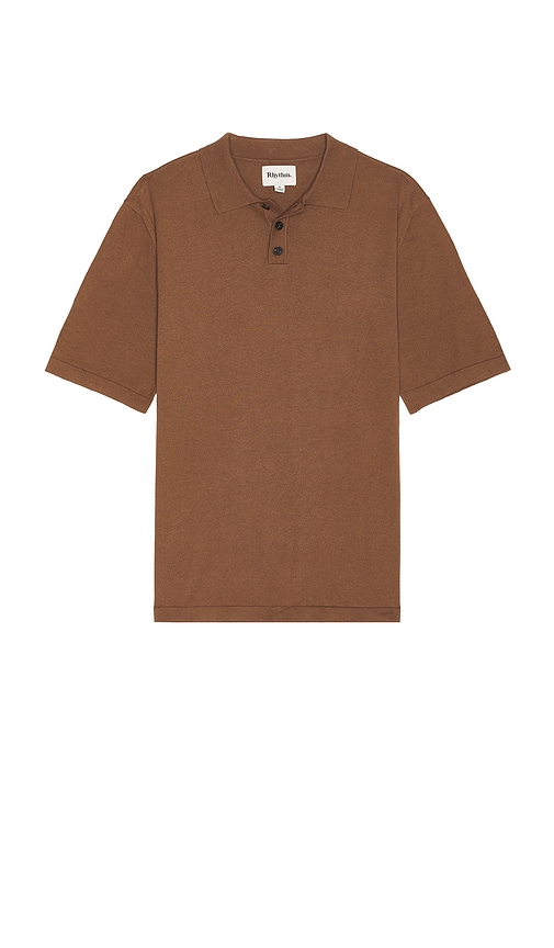 Rhythm Essential Knit Short Sleeve Polo In Brown