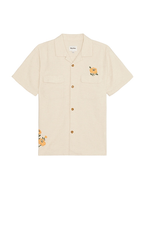 Rhythm Embroidered Seersucker Short Sleeve Shirt In Neutral