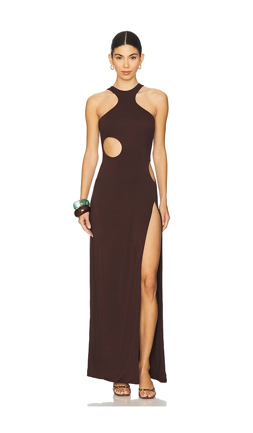 Capri Cut-Out Maxi Dress in Chocolate. - size XS (also in L, M, S, XL)