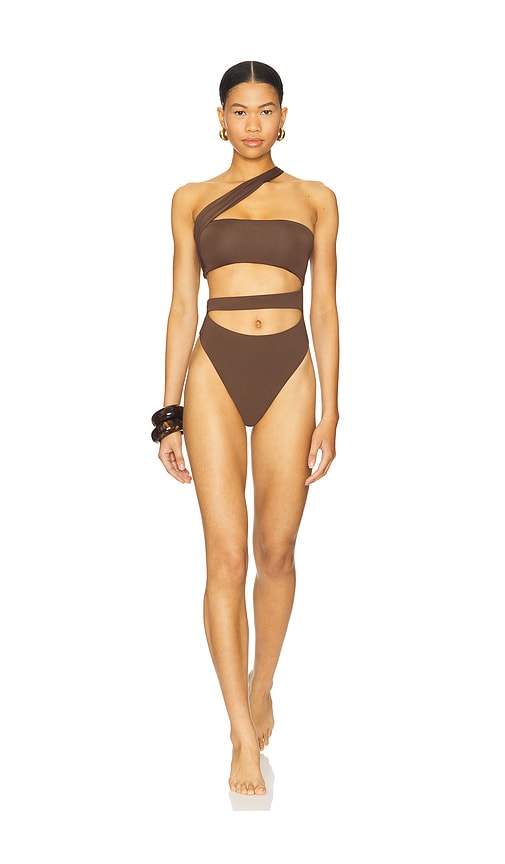 Paloma Asymmetrical One Piece Swimsuit in Chocolate. - size XL (also in L, M, S, XS)