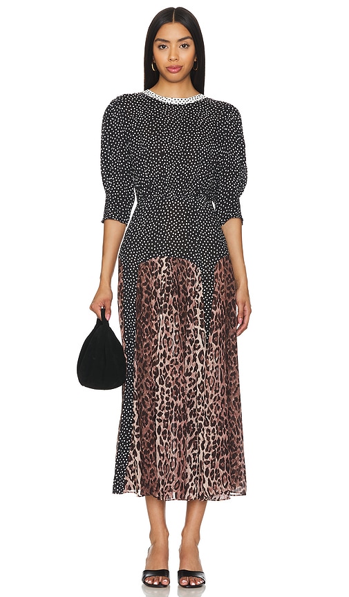 Shop Rixo London Meg Dress In Leopard Polka Dot