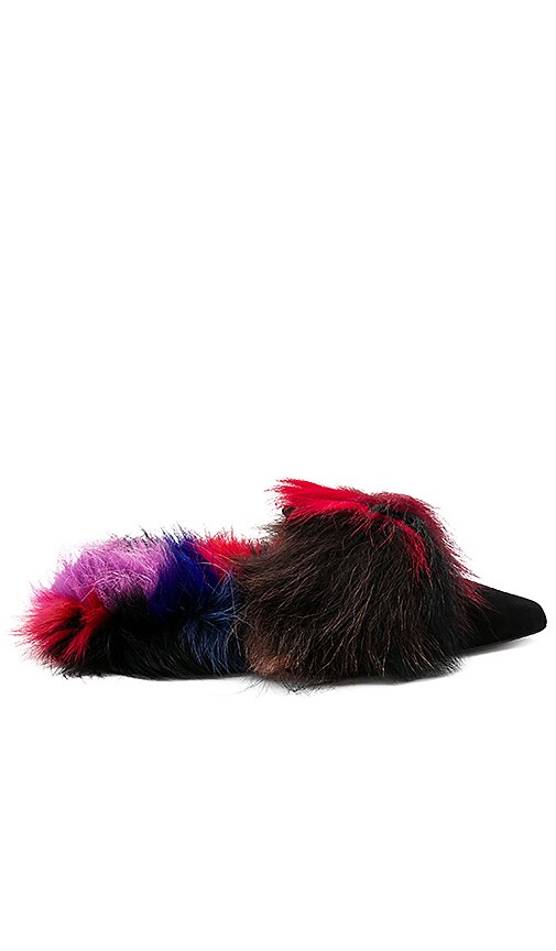 Rebecca Minkoff Roree Fur Slide in Black Suede Rainbow Fox REVOLVE