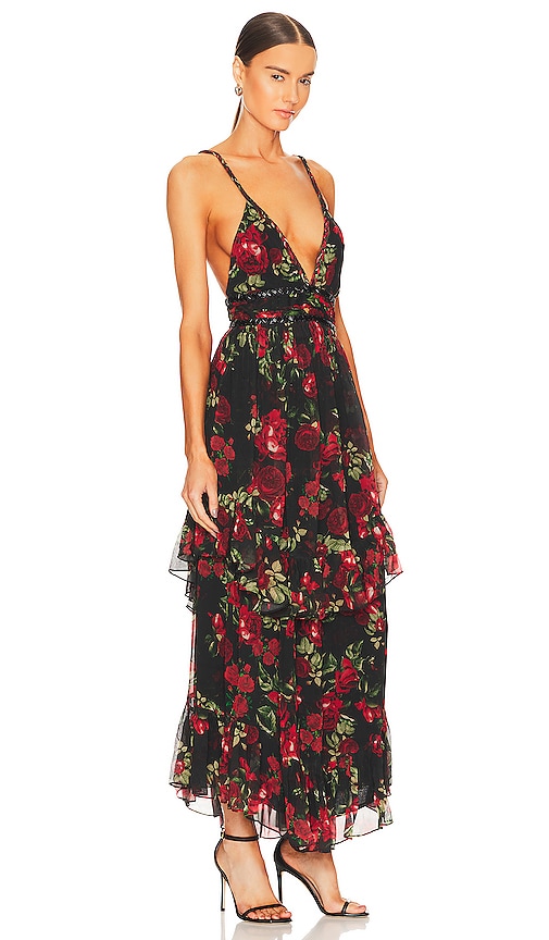 Shop Rococo Sand Maxi Dress In Black & Red Roses