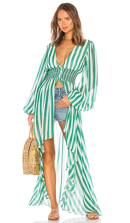 ROCOCO SAND x REVOLVE Hi Low Maxi Dress in Green Stripe | REVOLVE