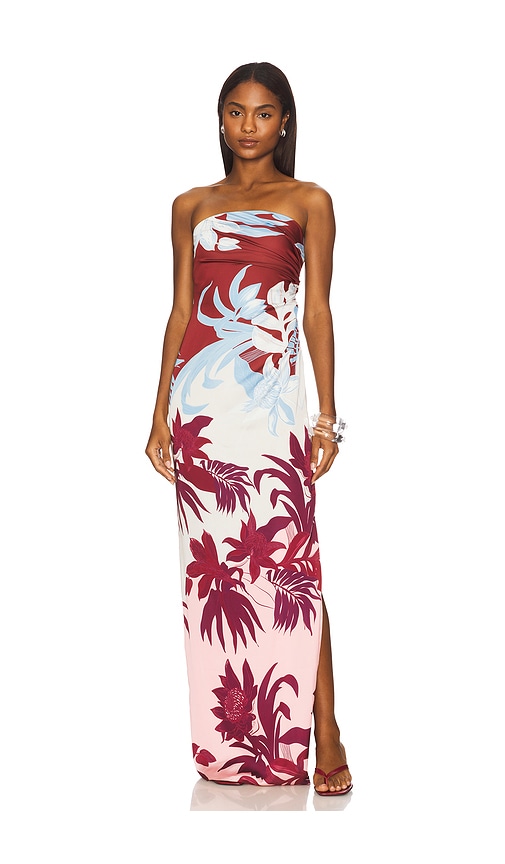 Off Shoulder Ruched Maxi Dress in Burgundy,White. - size XL (also in L, M, S, XS)