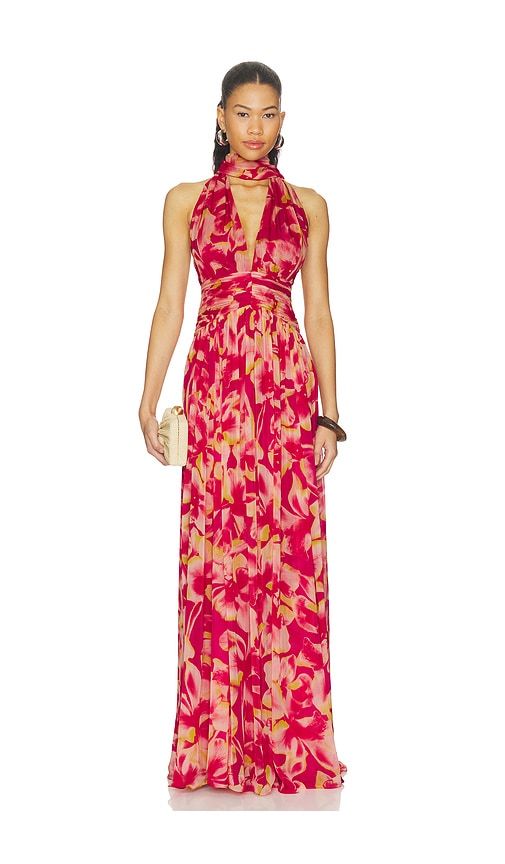 Rococo Sand Ruched Sash Maxi Dress In Red