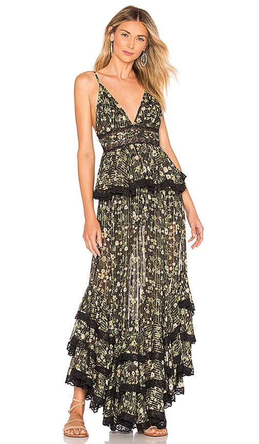 ROCOCO SAND Tiered Long Dress in Black Floral | REVOLVE