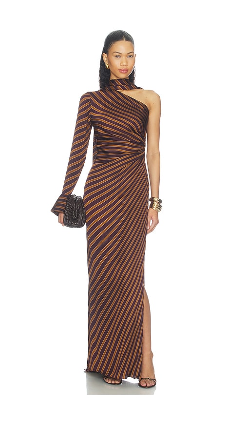 One Sleeve Maxi Dress With Sash by Rococo Sand in Stripes