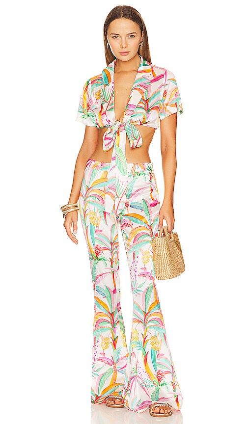 Robe Lulus Raquell Imprimé Tropical Corail – Taille S, Décolleté épaules Nues – Neuf Avec étiquettes