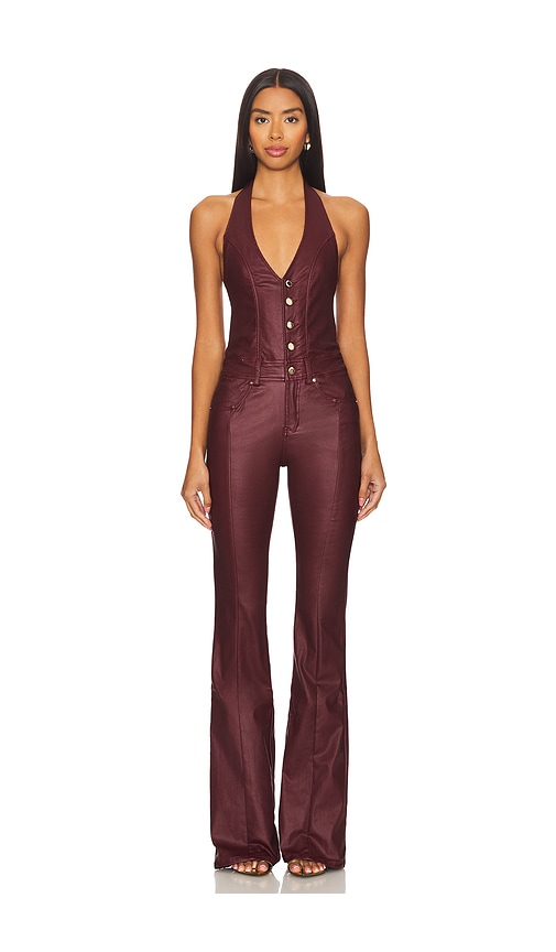 Shop Retroféte Cynthia Jumpsuit In Burgundy