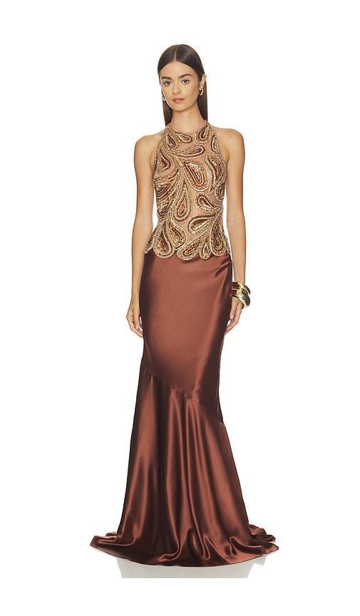 Evolet Embroidered Dress by Retrofete in Hazelnut