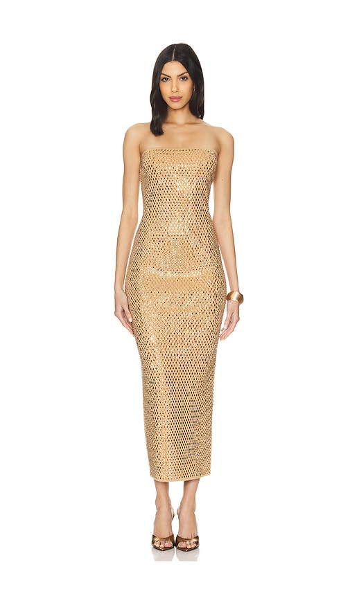 Shop Retroféte Boa Dress In Iridescent Gold