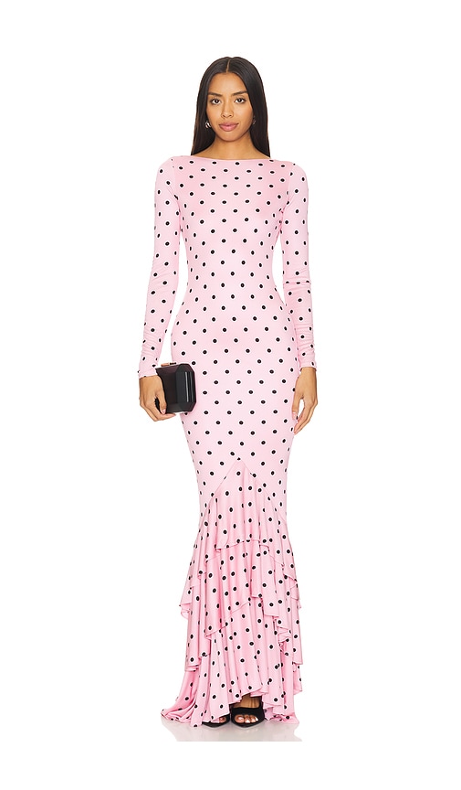 Shop Retroféte Sara Dress In Pink Polka Dots