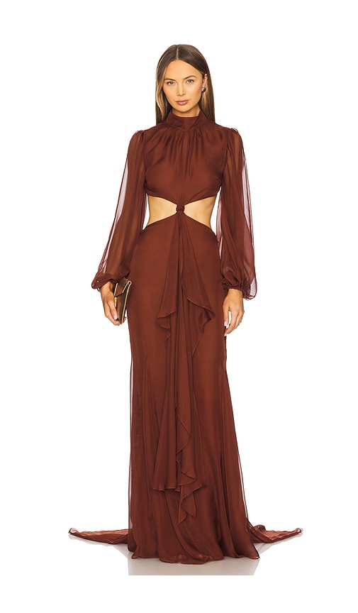 Retroféte Rosalinda Chiffon Dress In Brown